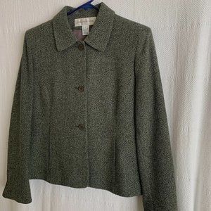JONES NEW YORK WOMENS 3 BUTTON WOOL BLEND TAILORED JACKET SIZE 6 MOSS-GREEN
